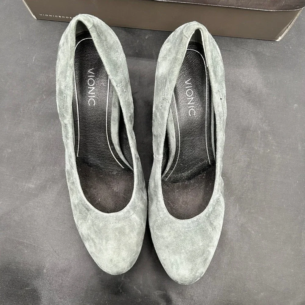 Vionic Lux Camden Wedge Heel Pumps Comfortable Dark Gray‎ Suede Size 8